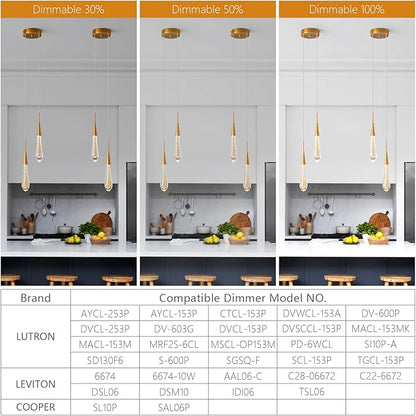 LMQNINE Pendant Lights Kitchen Light Fixtures Dimmable LED Modern Gold Pendant Light Mini Teardrop Crystal Pendant Lighting for Kitchen Island Bedroom Hallway Entryway (2-Light)