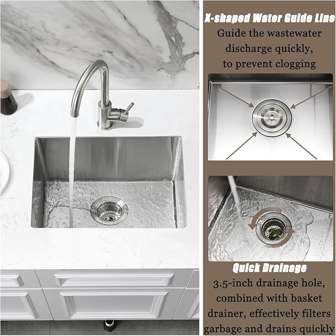 22 Inch Undermount Kitchen Sink, 22x16 Undermount Stainless Steel Utility Laundry Sinks 18 Gauge Handmade 8" Deep Single Bowl Kitchen Bar Sink with Basket Strainer