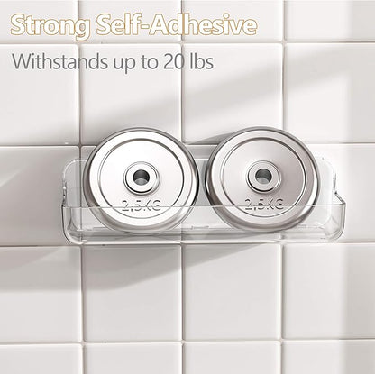 UDD Acrylic Clear Shower Caddy Adhesive Shelf, 2pc Plastic Shower Organizer with Self Adhesive Tape, No Drilling Wall Mount Shower Shelves for Bathroom Kitchen, Transparent