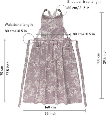 Floral Cotton Waterproof Adult Kitchen Apron Adjustable Cooking Baking Garden Chef Apron with Pocket