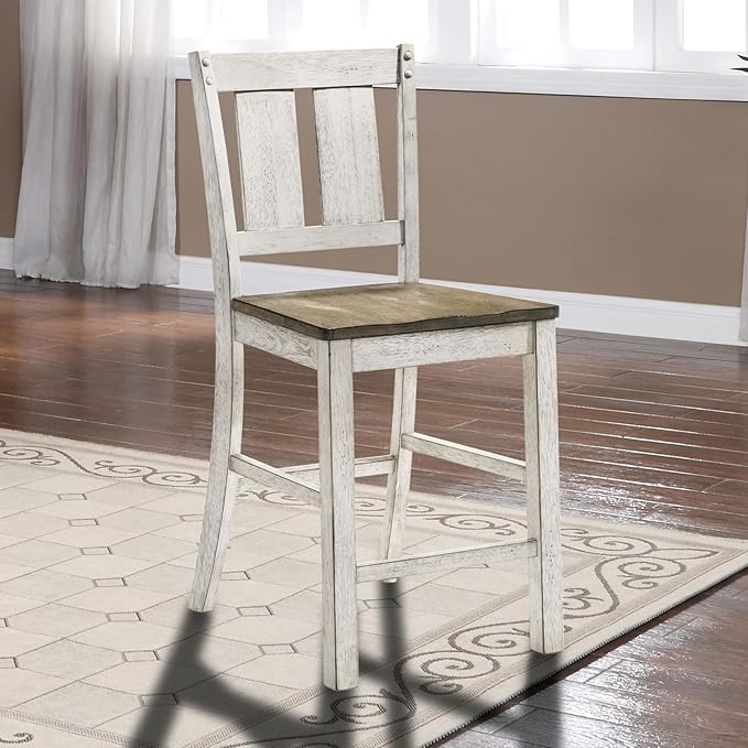 Living Room Chairs Comfy, Farmhouse Counter Height Dining Chair Set of 2, Solid Wood Slat Back Chairs for Kitchen Island, Dining Room, Comedor Sillas，Bedroom Furniture，Simple Assembly,White,AshBrow