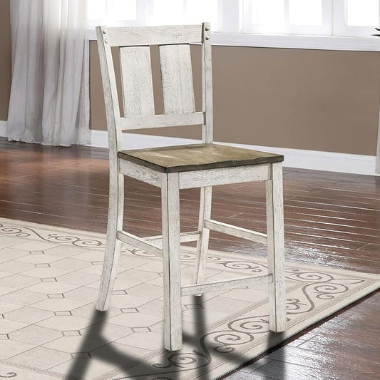 Living Room Chairs Comfy, Farmhouse Counter Height Dining Chair Set of 2, Solid Wood Slat Back Chairs for Kitchen Island, Dining Room, Comedor Sillas，Bedroom Furniture，Simple Assembly,White,AshBrow