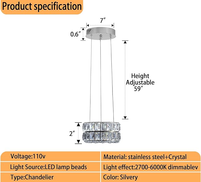 Modern Crystal Ring Chandelier for Dining Room Chrome Crystal Chandelier for Living Room Dimmable LED 11.8" Ring Pendant Light Adjustable Dimmable 2700k-6000k