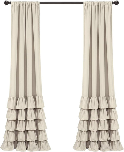 Lush Decor Allison Ruffle Light Filtering Window Curtain Panels Pair 40" W x 84" L Neutral - Coquette Curtains for Bedroom - Drapes - Ruffle Curtains Kids