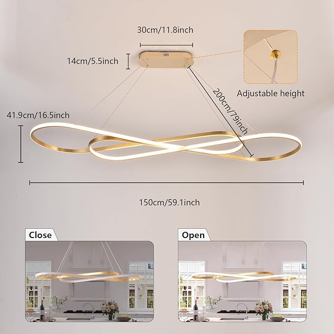 Modern LED Chandelier Dimmable LED Pendant Light with Remote Control