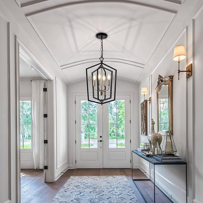 Lanhall 4-Light Dining Room Light Fixture Over Table Black Farmhouse Chandelier Metal Modern Pendant Light for Kitchen Island Dining Room Living Room Foyer Entryway-Brushed Nickel
