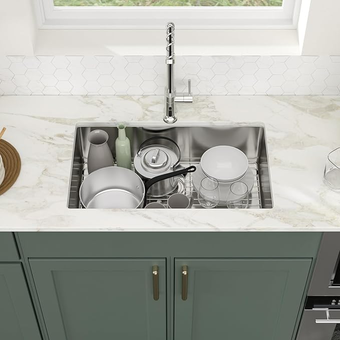 Logmey 28 Inch Undermount Kitchen Sink 28x18 Stainless Steel Sinks SUS304 16 Gauge Single Bowl deep kitchen Sinks Under Counter Handmade Sink 28x18x9