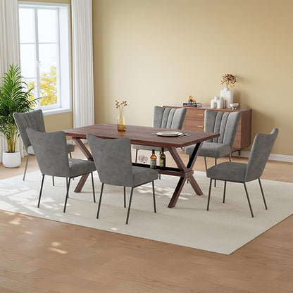 HIPIHOM 63 Inch Modern Dining Room Table Set for 6, MDF Kitchen Table with Upholstered Chairs, Scratch-Resistant Surface, Strong Metal Legs, Great for Apartments and Breakfast Nooks