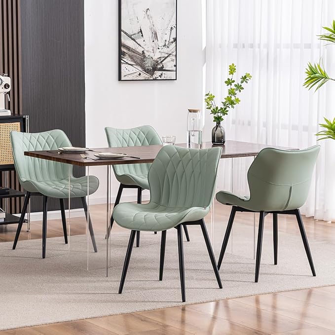 Kidol & Shellder Dining Chairs Set of 2, PU Leather Upholstered Kitchen Chairs with Back Armless, Mid Century Modern Side Chair for Dining Room, Living Room, Lounge, Restaurant, Mint Green