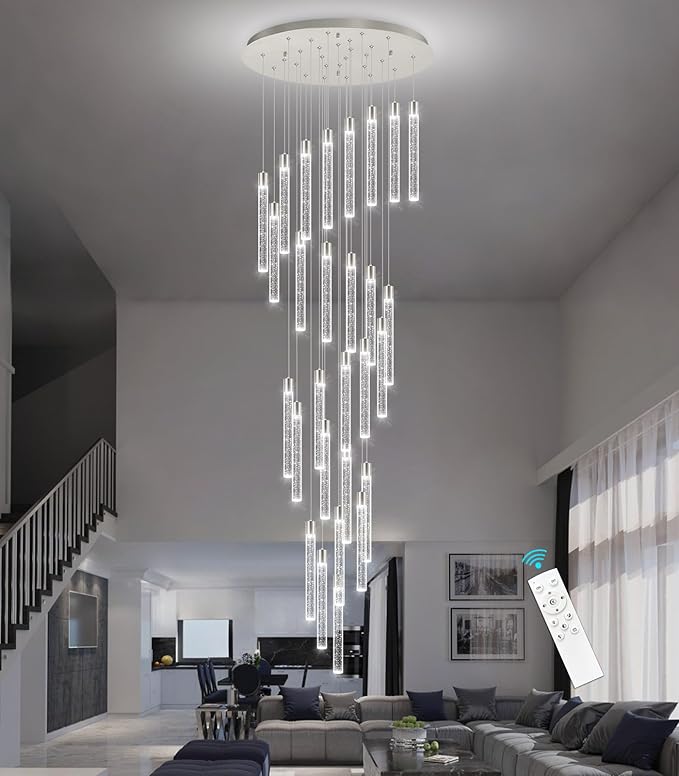 28-Light Long Large Modern Led Crystal Chandeliers Modern Spiral Chandeliers High Ceilings Chandelier for Staircase Foyer Chrome