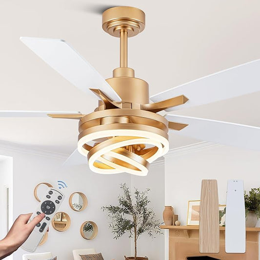 Dawn Whisper 52" White Ceiling Fan with Light Modern Chandelier Fan DC Motor Dimmable LED Ceiling Fan with Light for Bedroom Living Room