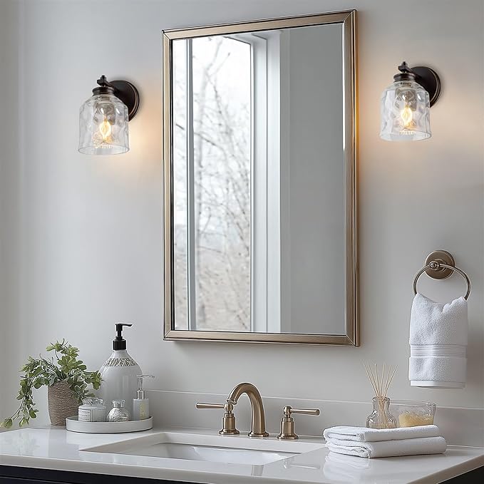 Kira Home 5" Set of 2 Petit Clear Hammered Glass Bell Shades, Small Water Glass Replacement Shades, 5.25" x 4.75", 1-5/8" Fitter Opening for Threaded Medium Base Socket