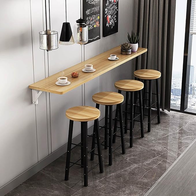 Hanging Home Narrow Long Table Wall Desk Fold Wall Table Wall Hanging Dining Table Kitchen Restaurant Home Bar Work Table Folding Table Bar Tables Workbench Easy to Install Space Saving(Light Walnut,5