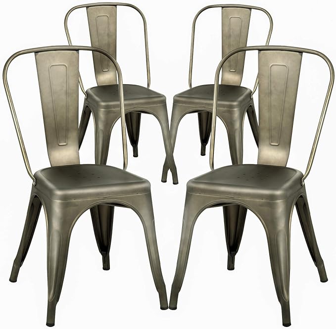 FDW Dining Chairs Set of 4 Metal Chairs Patio Chair Dining Room Kitchen Chair 18 Inches Seat Height Tolix Restaurant Chairs Trattoria Metal Indoor Outdoor Chairs Bar Stackable Chair