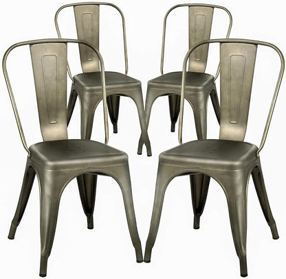 FDW Dining Chairs Set of 4 Metal Chairs Patio Chair Dining Room Kitchen Chair 18 Inches Seat Height Tolix Restaurant Chairs Trattoria Metal Indoor Outdoor Chairs Bar Stackable Chair