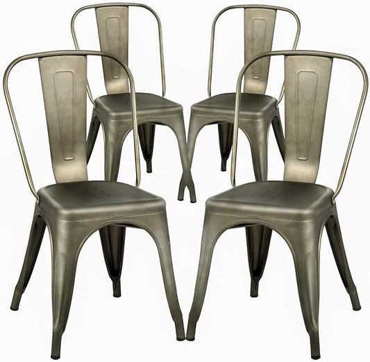 FDW Dining Chairs Set of 4 Metal Chairs Patio Chair Dining Room Kitchen Chair 18 Inches Seat Height Tolix Restaurant Chairs Trattoria Metal Indoor Outdoor Chairs Bar Stackable Chair