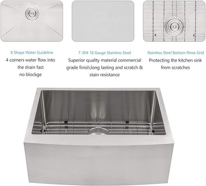 Lordear 28 Farm Sink Stainless 28 x 21 inch Farmhouse Sink 16 Gauge Stainless Steel Apron Front Single Bowl Kitchen Sinks Basin