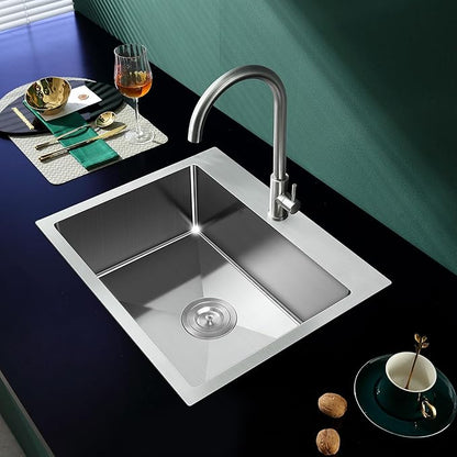 MENATT 23-inch Single Hole Single Bowl Kitchen Sink Drop in, 18 Gauge 304 Stainless Steel Handmade Topmount/Drop In Kitchen Sinks with 9" Deep Bowl Sink, Brushed