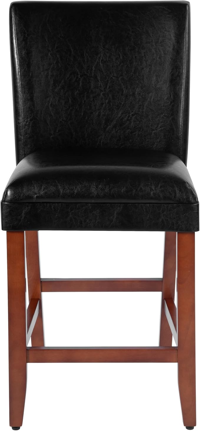 HomePop Home Decor Classic Counter Height Bar Stool, Set of 1, Faux Leather Upholstered 24 Inch Bar Stool, Decorative Home Furniture, Black