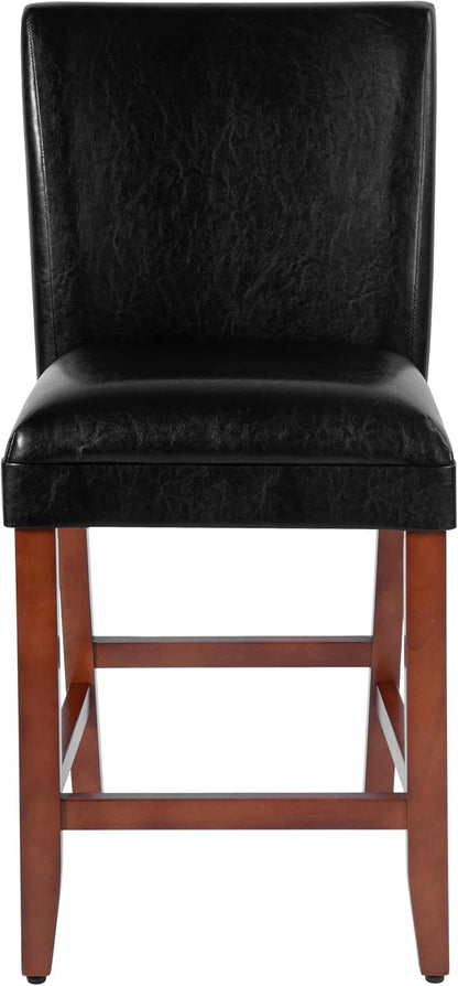 HomePop Home Decor Classic Counter Height Bar Stool, Set of 1, Faux Leather Upholstered 24 Inch Bar Stool, Decorative Home Furniture, Black