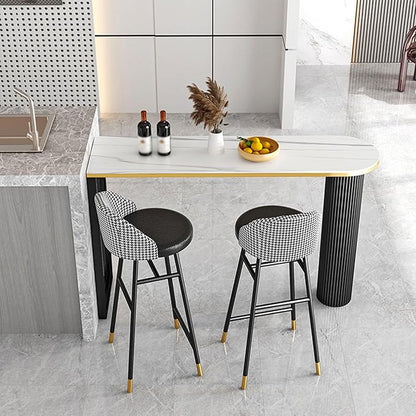 Small Round Marble Dining Table Marble Island Table for Kitchen, Bistro Pub Table Patio Height 105cm with Thickened Metal Frame for 2-6, for Small Places, Dining Living Room, C