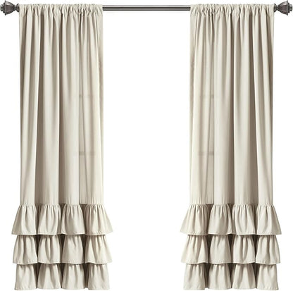 Lush Decor Allison Ruffle Light Filtering Window Curtain Panels Pair 40" W x 63" L Neutral - Coquette Curtains for Bedroom - Drapes - Ruffle Curtains Kids