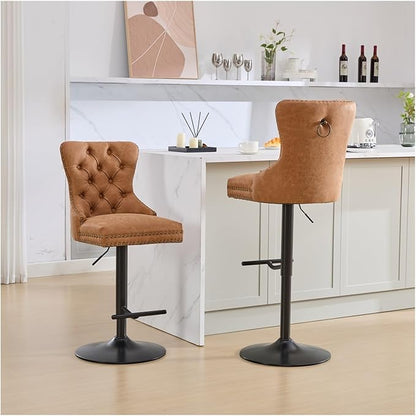 Aged and Retro PU Swivel Barstools Adjusatble Seat Height from 26-33 Inch, Modern Bar Stools with Backs Comfortable Tufted for Home Pub and Kitchen Island