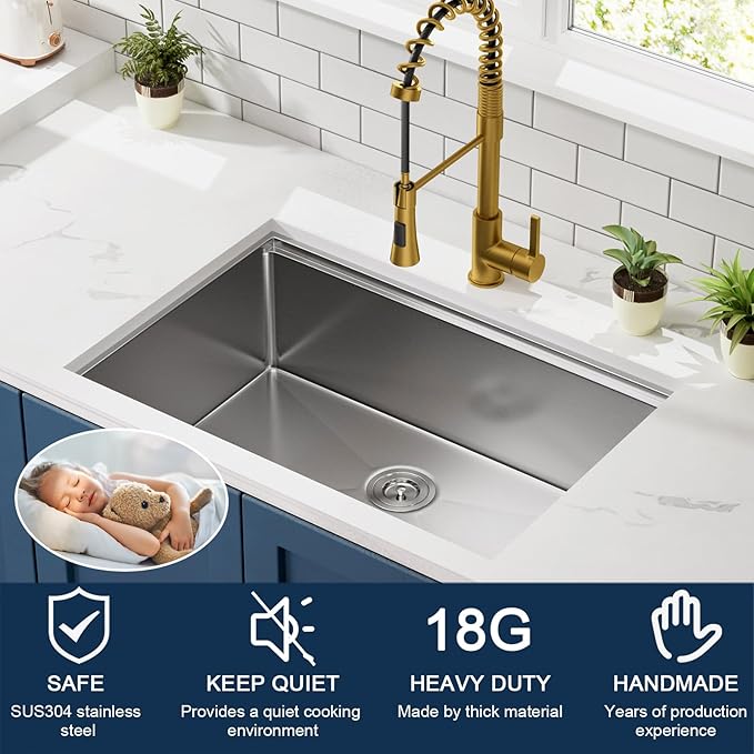 30-inch Workstation Undermount Kitchen Sink - CELAENO Handmade Stainless Steel Kitchen Sink 18 Gauge with Ledge, R10 Radius Corners Single Bowl Kitchen Sinks is equipped with various accessories