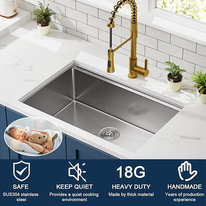 30-inch Workstation Undermount Kitchen Sink - CELAENO Handmade Stainless Steel Kitchen Sink 18 Gauge with Ledge, R10 Radius Corners Single Bowl Kitchen Sinks is equipped with various accessories
