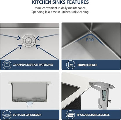 Lordear Drop In Outdoor Kitchen Sink Workstation with Pull-out Faucet 21" x 20" Bar Prep Sink 16 Gauge Stainless Steel Single Bowl Small Kitchen Camper Wet Bar Mobile Home RV Basin with Cover