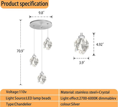 Silver Pendant Light Dimmable LED 3-Light Modern Pendant Light Kitchen Island Dining Room Bar