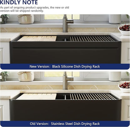 DeerValley Farmhouse Sink Workstation 33 inch, Black Fireclay Apron Front Farm Sinks, Double Bowl Deep Drop-in Undermount Sink with Workstation Accessories