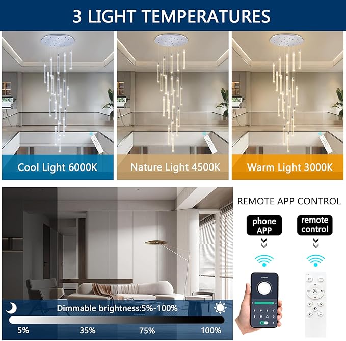 Crystal Chandelier 20-Lights Modern Led Crystal Chandeliers Long Large Spiral Chandeliers for High Ceilings Staircase