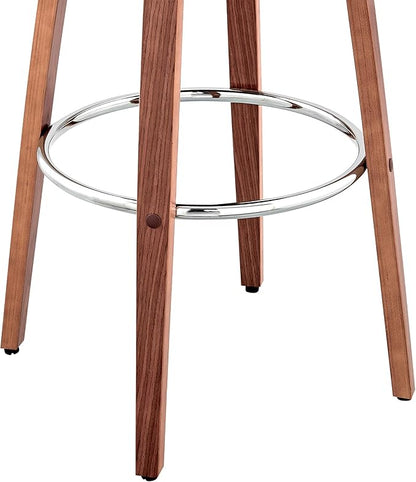 Armen Living Daxton Mid Century Modern Swivel Bar Stool for Kitchen Island Counter in Gray Faux Leather and Walnut Wood, 26" Seat Height