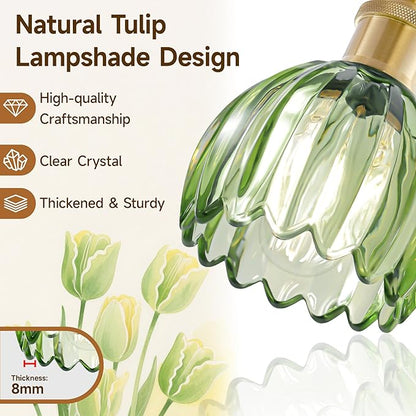 4 Light Vanity Lights for Bathroom, 27.2 in Brushed Brass Gold Bathroom Vanity Lights Over Mirror,Wall-Mounted Bath Room Lighting Fixtures with Green Tulip Glass Shade for Bedroom Living Room