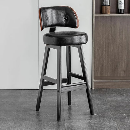 Set of 2/4 Counter Height Stools, 33" Upholstered Faux Leather with Back and Solid Wood Legs, Mid Century Chair for Kitchen Island Dining Room,Black-Set of 2