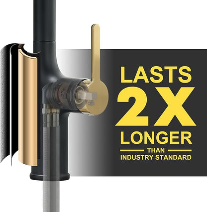 Kitchen Faucets, Black and Gold Kitchen Faucet with Pull Down Sprayer, High Arc Stainless Steel Kitchen Sink Faucet, Modern Brass Kitchen Faucet 1 or 3 Hole, Brushed Gold/Matte Black