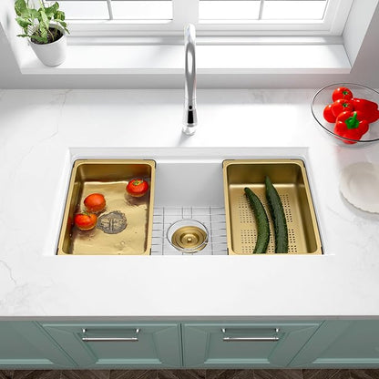 White Undermount Kitchen Sink 30 Inch - Drop In Granite Quartz Composite Workstation Sink - Deep Single Bowl,Dual Mount,with Accessories (White, 30" x 18")