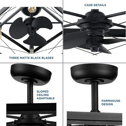Progress Lighting Briarwood Collection 22-Inch 3-Blade AC Motor Farmhouse Ceiling Fan Matte Black, 17.00x22.00x22.00