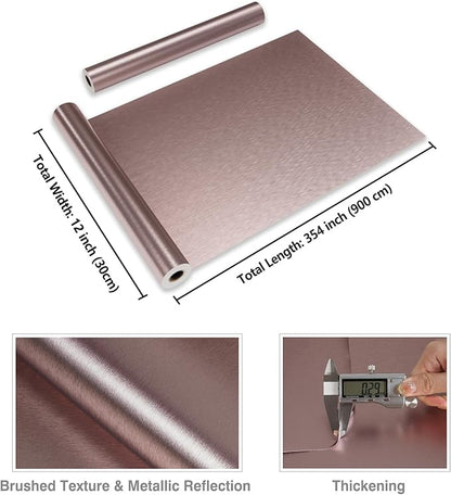 CRE8TIVE Rose Gold Stainless Steel Contact Paper for Appliances 12"x354" Brushed Metallic Peel and Stick Wallpaper Self Adhesive Heat Resistant Stainless Steel Wallpaper for Kitchen Refrigerator Stove