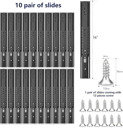 Ravinte 14 Inch Soft Close Drawer Slides 10 Pairs 20 Pack Black Full Extension Ball Bearing Drawer Glide Side Mount
