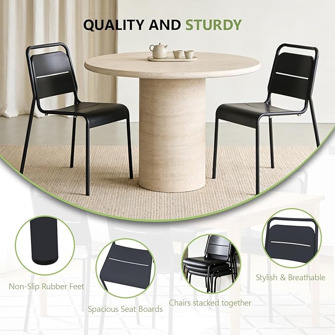 Metal Dining Chairs Set of 4, Stackable Metal Kitchen Chairs