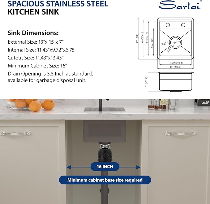 Sarlai Undermount Bar Sink, 13x15 Inch Undermount Outdoor Sink Workstation with Foldable Faucet Bar Prep Single Bowl Gunmetal Black 16 Gauge Stainless Steel Sinks with Cover BBQ Sinks Outside