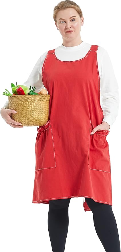 Big Plus Size Aprons for Women with Pockets Cotton Linen Baking Kitchen Cooking
