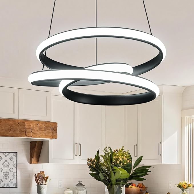 Modern Pendant Lights Black Pendant Light Irregular Streamline LED Chandelier Adjustable Height Pendant Lighting for Kitchen Island Dining Room Bedroom Living Room Corridor Hallway Foyer