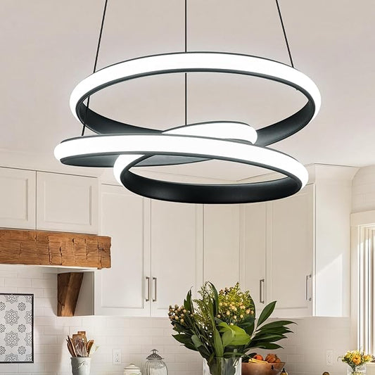 Modern Pendant Lights Black Pendant Light Irregular Streamline LED Chandelier Adjustable Height Pendant Lighting for Kitchen Island Dining Room Bedroom Living Room Corridor Hallway Foyer
