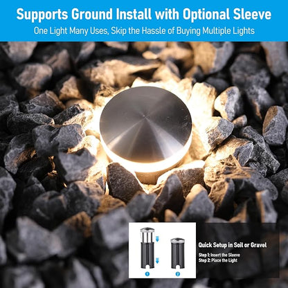 LEONLITE 12-Pack Low Voltage Recessed LED Deck Light, IP67 Waterproof, 12-24V AC/DC, 360° Ring Glow In-Ground Light, 1W 3000K 1.3-Inch Mini Flush Mount, Stainless Steel for Deck Patio Garden Edge