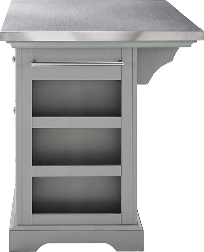 Crosley Furniture Julia Stainless Steel Top Kitchen Island with Storage Drawers, Shelves, and Spice Rack, Gray