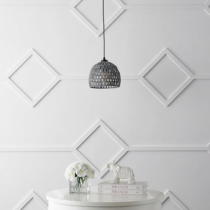 JONATHAN Y 8.25" Gray Modern Bohemian Woven Rope LED Pendant Light Fixture, Adjustable Dome Ceiling Lamp for Kitchen Island, Rope Shade, Coastal Farmhouse Decor (JYL6512D)