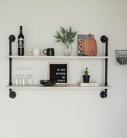 HDDFER Floating Bookshelf Bathroom Shelves Over Toilet Industrial Pipe Shelving Pipe Shelves Rustic White Wall Shelves 36 Inch Farmhouse Book Shelves for Wall Mounted